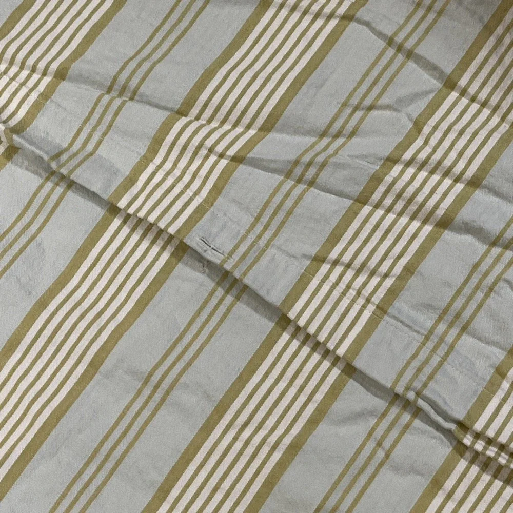 Restoration Hardware King Duvet Misto Stripe Aqua Green Cream Button 100% Cotton